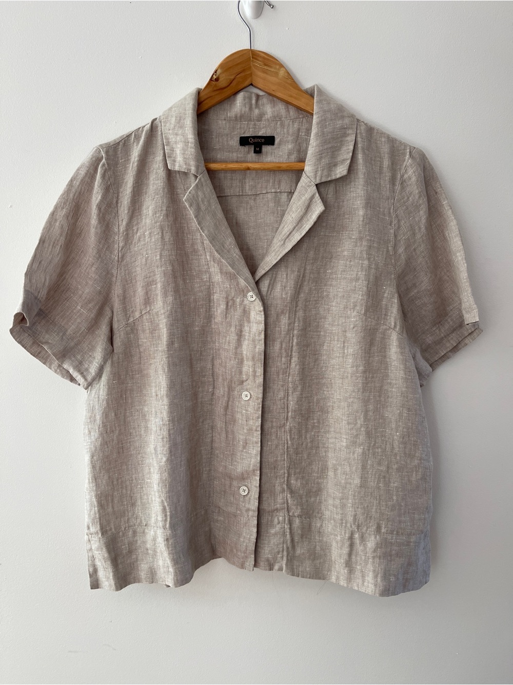 Quince Short Sleeve Linen Button-Front Shirt Size M
